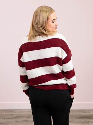 *NEW* Elena Striped Sweater | Burgundy & White