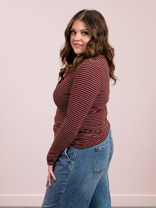 *NEW* Striped Henley Long Sleeve | Burgundy