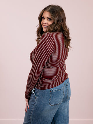 *NEW* Striped Henley Long Sleeve | Burgundy