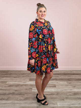 *NEW* Makayla Floral Tiered Dress | Black & Red