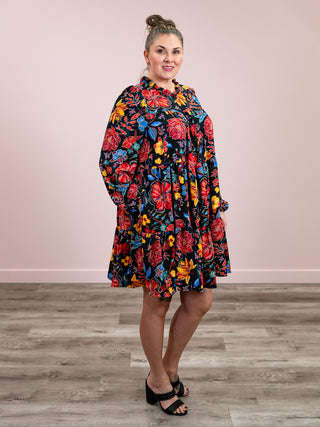 *NEW* Makayla Floral Tiered Dress | Black & Red