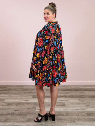 *NEW* Makayla Floral Tiered Dress | Black & Red