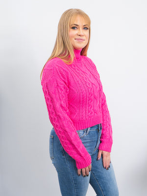 RD Style | Erin Crop Turtleneck Cable Sweater | Barbie Pink