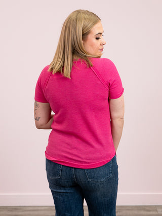 *NEW* Nori Short Sleeve Waffle Top | Hot Pink