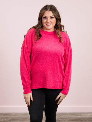 *DOOR CRASHERS* Rylee Ribbed Drop Shoulder Sweater | Hot Pink