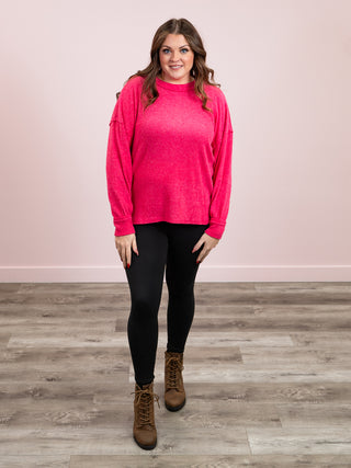 *DOOR CRASHERS* Rylee Ribbed Drop Shoulder Sweater | Hot Pink