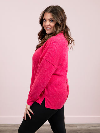 *DOOR CRASHERS* Rylee Ribbed Drop Shoulder Sweater | Hot Pink