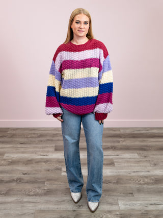 *NEW* Tehya Chunky Knit Pullover | Plum Combo