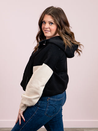 Farrah Half Zip Hoodie | Black and Cream