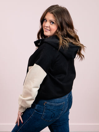Farrah Half Zip Hoodie | Black and Cream
