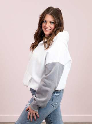 *NEW* Farrah Half Zip Hoodie | White and Grey