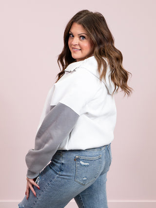 *NEW* Farrah Half Zip Hoodie | White and Grey