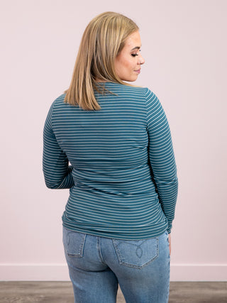 *NEW* Striped Henley Long Sleeve | Dusty Teal