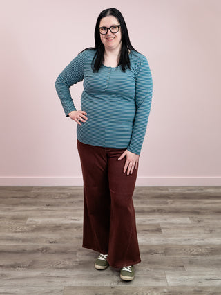 *NEW* Striped Henley Long Sleeve | Dusty Teal