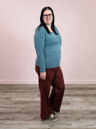 *NEW* Striped Henley Long Sleeve | Dusty Teal