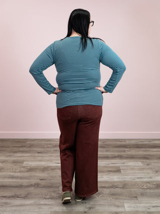 *NEW* Striped Henley Long Sleeve | Dusty Teal