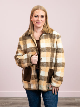 *NEW* Stay With Me Plaid Jacket | Sepia & Peach