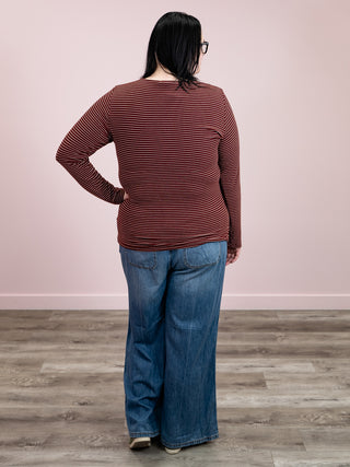 *NEW* Striped Henley Long Sleeve | Burgundy