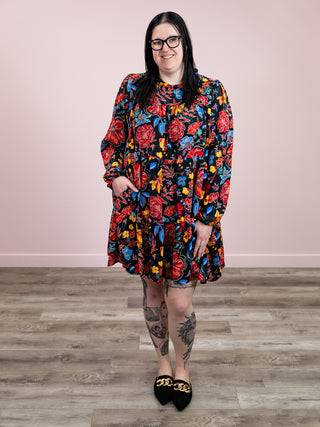 *NEW* Makayla Floral Tiered Dress | Black & Red