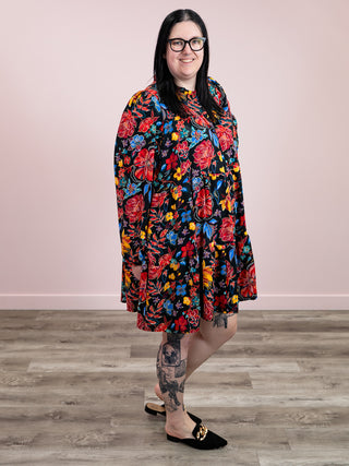 *NEW* Makayla Floral Tiered Dress | Black & Red