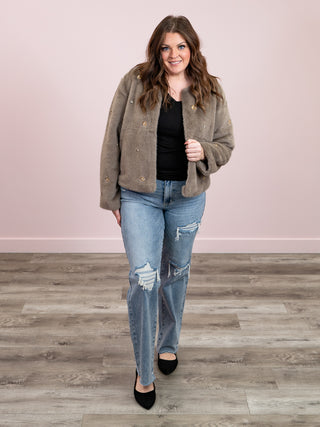 *NEW* DEX | Vale Faux Fur Embellished Jacket | Frosted Mocha