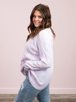 *NEW* Jasmine Cable Knit Pullover | Lilac Gray