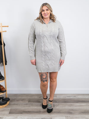 DEX | Tori Cable Knit Sweater Dress | Light Grey Mix