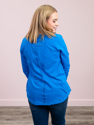 *NEW* Nessy Long Sleeve Button Top | Ocean Blue