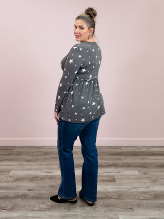 *NEW* New Chapter Long Sleeve Babydoll Top | Charcoal Stars