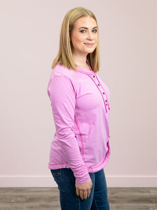 *NEW* Nessy Long Sleeve Button Top | Heather Mauve