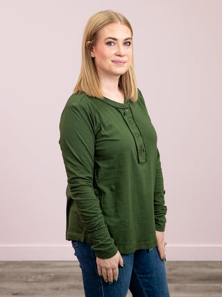 *NEW* Nessy Long Sleeve Button Top | Army Green