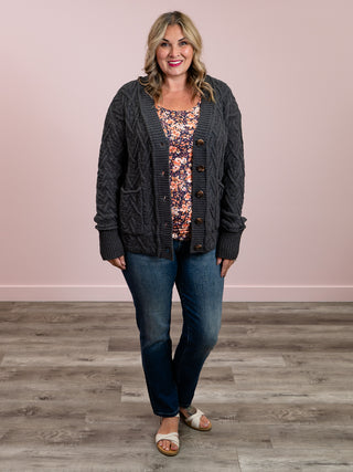 *NEW* Homey Cable Knit Cardigan | Charcoal