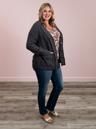 *NEW* Homey Cable Knit Cardigan | Charcoal