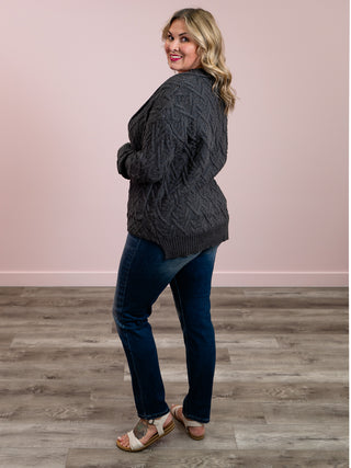 *NEW* Homey Cable Knit Cardigan | Charcoal