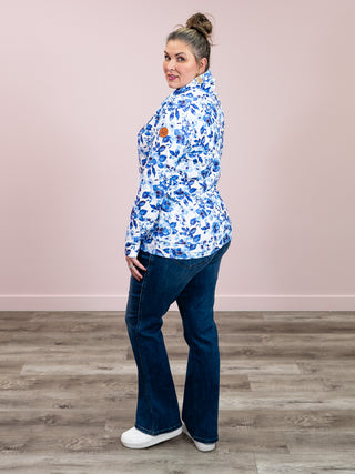*NEW* Cassy Soft Funnel Neck Pullover | Sapphire Floral