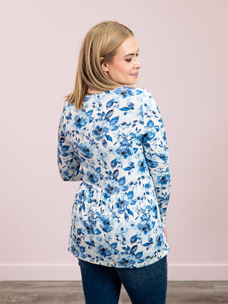 *NEW* Sarah Ruffle LONG Sleeve Top | Sapphire Floral