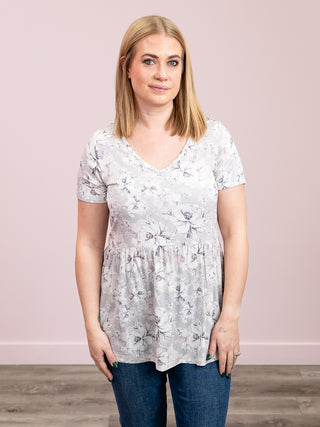 *NEW* Sarah Ruffle Short Sleeve Top | Vintage Grey Floral