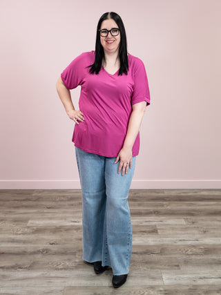 *NEW* Bamboo V Neck Tee | Magenta