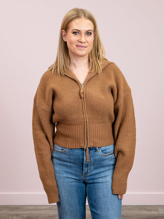 *NEW* Trystan Collared Zip Up Sweater | Deep Camel