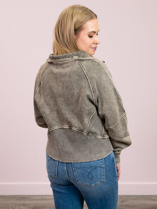 *NEW* Ayla Acid Wash Zip Up Fleece Full Zip | Dark Olive