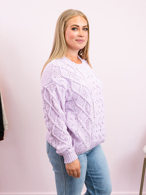 Purple Rain Cable Knit Sweater | Lilac