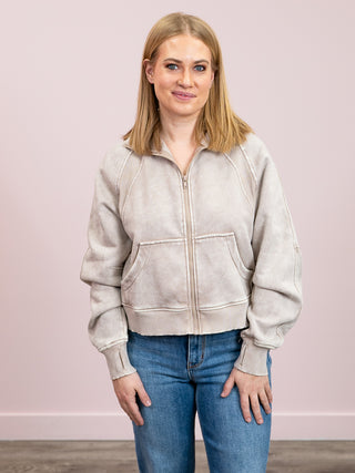 *NEW* Ayla Acid Wash Zip Up Fleece Full Zip | Ash Mocha