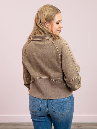 *NEW* Ayla Acid Wash Zip Up Fleece Full Zip | Mocha