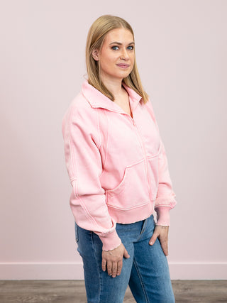 *NEW* Ayla Acid Wash Zip Up Fleece Full Zip | Dark Pink