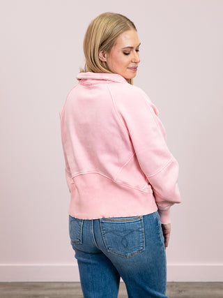 *NEW* Ayla Acid Wash Zip Up Fleece Full Zip | Dark Pink