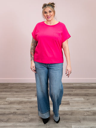 Elly Short Sleeve Cuffed Tee | Hot Pink