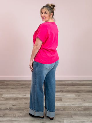 Elly Short Sleeve Cuffed Tee | Hot Pink