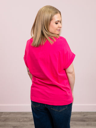 Elly Short Sleeve Cuffed Tee | Hot Pink