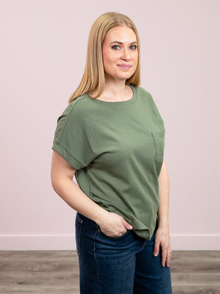 Elly Short Sleeve Cuffed Tee | Light Olive