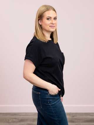 Elly Short Sleeve Cuffed Tee | Black